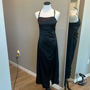 Sexy Zara black satin midi dress.  Never worn!